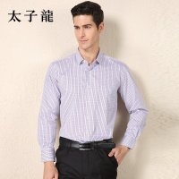 太子龙男装2015秋季新款男士细格纹商务正装衬衫长袖衬衫男长衬