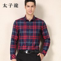 TEDELON/太子龙2015秋冬新款 大格纹磨毛天丝棉长袖休闲衬衫