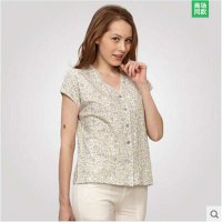 铜牛内衣中老年背心汗布开襟探袖印花女背心V领纯棉舒适透气6054-8227