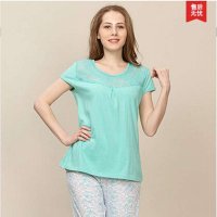 铜牛内衣 春夏款女士家居服纯棉宽松套装蕾丝汗家居套装舒适健康