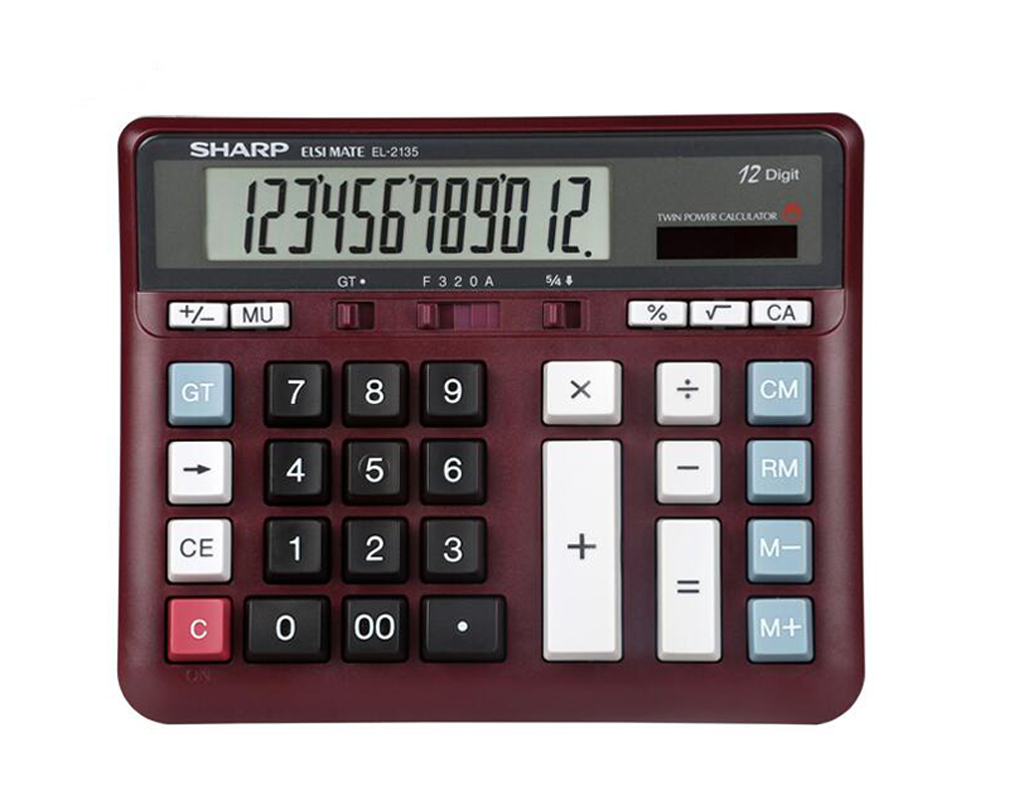 夏普EL-2135财务专用会计电脑键盘大号太阳能商务办公银行计算器 浅灰色