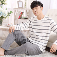 睡衣男长袖纯棉韩版运动套装套头加大码宽松青年男士家居服春秋季