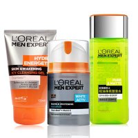欧莱雅（LOREAL）男士护肤3件套 套餐G亮白防晒霜+劲能醒肤啫喱+激活绿水