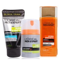 欧莱雅（LOREAL）男士护肤3件套 套餐K炭黑控油洁面乳+周全理肤露+激活黄水