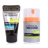 欧莱雅（LOREAL）男士护肤两件套 套餐K炭黑控油酷凉洁面乳 100ml+周全理肤露保