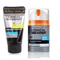 欧莱雅（LOREAL）男士护肤两件套 套餐O炭黑控油酷凉洁面乳 100ml+皙白防嗮隔离