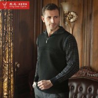 鹿王·澳普蒂姆2014 春装新款 男士假两件翻领长袖针织衫毛衣男外套 W1-1812