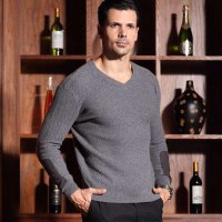 鹿王·澳普蒂姆 2014 新款100%纯山羊绒男士小V领羊绒衫男装休闲 W2-13280