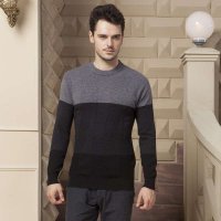 鹿王·澳普蒂姆 男冬装 秋冬款 圆领 保暖条纹撞色100%纯羊毛衫 w1-126-3318