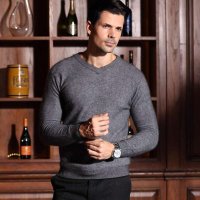 鹿王·澳普蒂姆 2014 春装新款 男士 商务休闲V领长袖纯色貂绒衫 W3-DR001