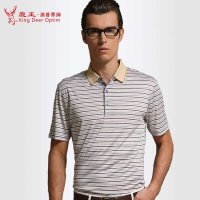 鹿王·澳普蒂姆男士桑蚕丝t恤 商务翻领条纹t恤 男 短袖 桑蚕丝体恤衫男短袖L2X803