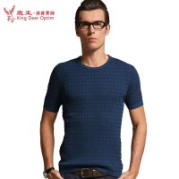 鹿王.澳普蒂姆 2014夏季新品 男士圆领桑蚕丝短袖T恤时尚立体图形短袖真丝T恤L1X105