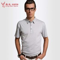鹿王·澳普蒂姆2014春夏新品男士短袖棉T恤衫 男士翻领T恤 短袖T恤男 商务休闲纯棉短袖条纹男t恤WKS-001