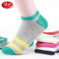 浪莎女士船袜 春夏薄款短筒休闲棉袜夏季时尚炫彩精梳棉运动女袜子6双装