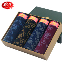 浪莎男士内裤 平角纯棉透气经典网格复古风男士四角裤4条盒装