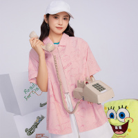 海绵宝宝联名丨361°衬衫女新款女士满印宽松休闲polo短袖外套潮