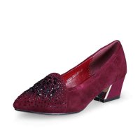 特丽雅 2014秋新款尖头镶钻女鞋浅口中跟单鞋粗跟时尚女鞋