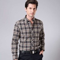 圣吉卡丹男士衬衣新款翻领方格长袖纯棉商务休闲格子衬衫SCU13108060