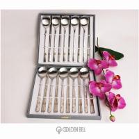 [GOLDERN BELL]激光雕刻金色花朵不锈钢勺筷套装220-230mm，一套包含一双筷子+一只勺子，共十套