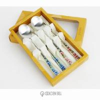 [GOLDERN BELL]不锈钢无穷花陶瓷夫妻勺筷套装220-230mm，一套包含一双筷子+一只勺子，共两套