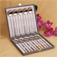 [GOLDERN BELL]刻有圆形寿字不锈钢勺筷套装220-230mm，一套包含一双筷子+一只勺子，共十套