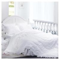 [IRIS]纯白色双重花纹蕾丝边三件套200*230cm+155*210cm+50*70cm