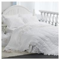 [IRIS]纯白色压线花纹蕾丝边三件套200*230cm+155*205cm+50*70cm