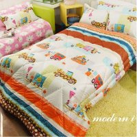 [MODERN.I]可爱汽车图案条纹棉被床垫套枕套套装