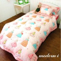 [MODERN.I]粉红卡米尔缎面拉链薄款被子床罩枕套 三件套