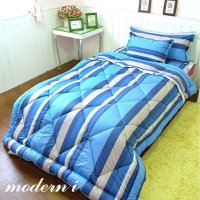 [MODERN.I]纯棉质感阳光拼接条纹加棉厚款被子床盖枕套三件套