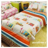 [MODERN.I]可爱汽车图案条纹薄被床垫套枕套套装