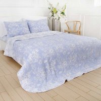[IRIS]蓝色印花羊毛水洗床上用品四件套被(200*230)毯子(155*210)枕套(50*70)