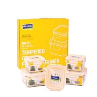 [Glasslock]正方形耐热钢化玻璃5只装保鲜盒900ml/490ml