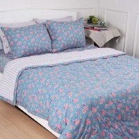 [IRIS]蓝色水洗绗缝被套装SS被子155*210+枕套50*70+床垫115*210cm