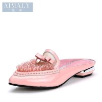 AIMALY爱丽14夏季新款女士凉鞋真皮低跟包头尖头网纱甜美凉拖鞋女A140280