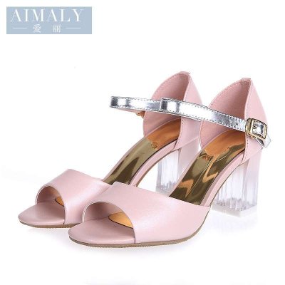 AIMALY爱丽2014夏季新款优雅上班女鞋真皮方粗跟中跟舒适女式凉鞋A140386