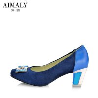 AIMALY爱丽2014秋冬新款圆头水钻百搭磨纱优雅粗高跟真牛皮女单鞋A14-1022