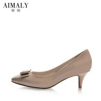 爱丽秋季新款女鞋 真皮蝴蝶结高跟鞋 百搭通勤高跟单鞋职业单鞋女 670-2DC1