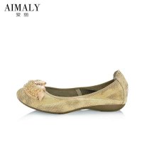 AIMALY爱丽2014秋冬新款休闲百搭串珠平底时尚淑女松紧带真皮单鞋 A14-1031
