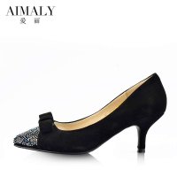 爱丽秋季新款女鞋 尖头真皮高跟通勤单鞋女 中秋节给妈妈的礼物A14-1020