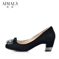 爱丽2014秋冬新款 真皮女鞋圆头中跟单鞋粗跟通勤中秋节妈妈礼物A14-1026