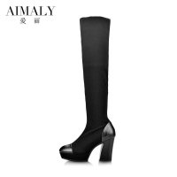 AIMALY爱丽2014秋冬新款欧美时尚休闲圆头防水台粗高跟长高筒女靴 A14-6113