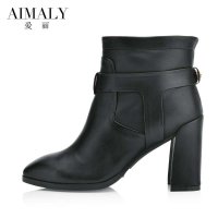 爱丽欧洲站秋季新款春秋靴真皮女式短靴英伦高跟马丁靴粗跟靴子女A14-3026