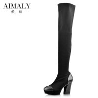 AIMALY爱丽2014秋冬新款欧美休闲时尚防水台粗高跟防水台过膝长靴 A14-6113-2