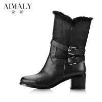 AIMALY爱丽2014秋冬季新款羊皮毛一体欧美时尚休闲高跟粗跟马丁靴A14-6020