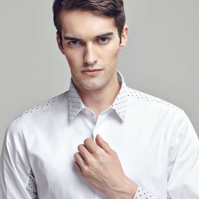 TOMOLANT特摩兰特 男士衬衫 白色波点长袖拼色领衬衫 领口袖口印花设计