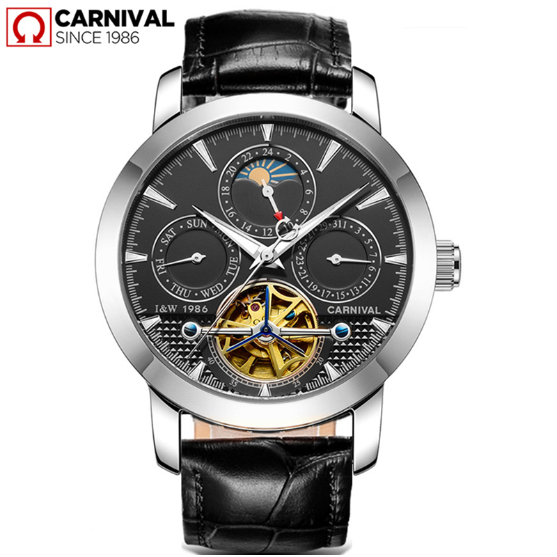 嘉年华carnival瑞士品牌 手表新款全自动机械表 男士手表镂空钢带防水