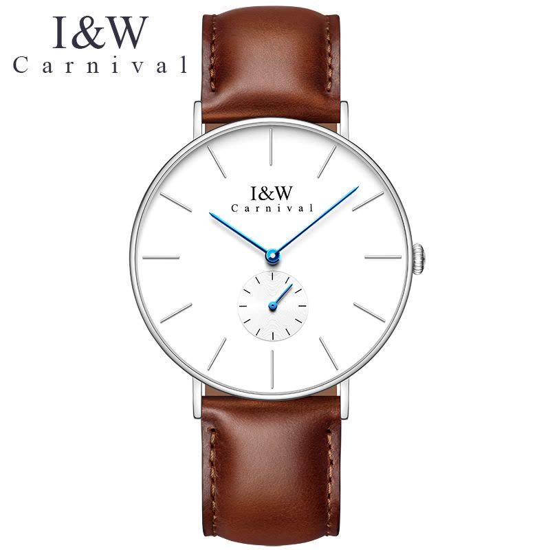 瑞士嘉年华Carnival 新款手表时尚潮流石英表 男表女表休闲男士简约真皮带防水精钢男士手表薄款腕表8848G图片
