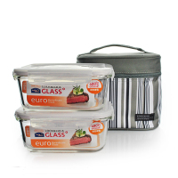 乐扣乐扣耐热玻璃格拉斯便当组合（2件套）740ml*2个 带保温包保鲜盒饭盒LLG429S901