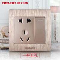 DELIXI德力西86型开关插座760拉丝金开关插座二三插五孔usb斜五孔一开单控墙壁电源插座带开关插座套餐